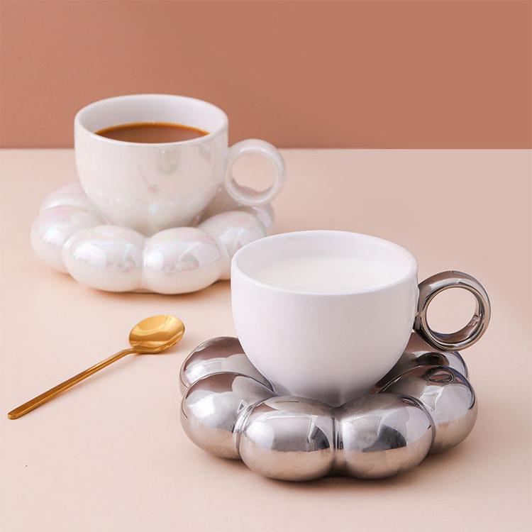 Nordic Ins Custom Macaron Breakfast Porcelain Ceramic Plate Sets Sunflower Coffee Tea Cups Mug And Saucer