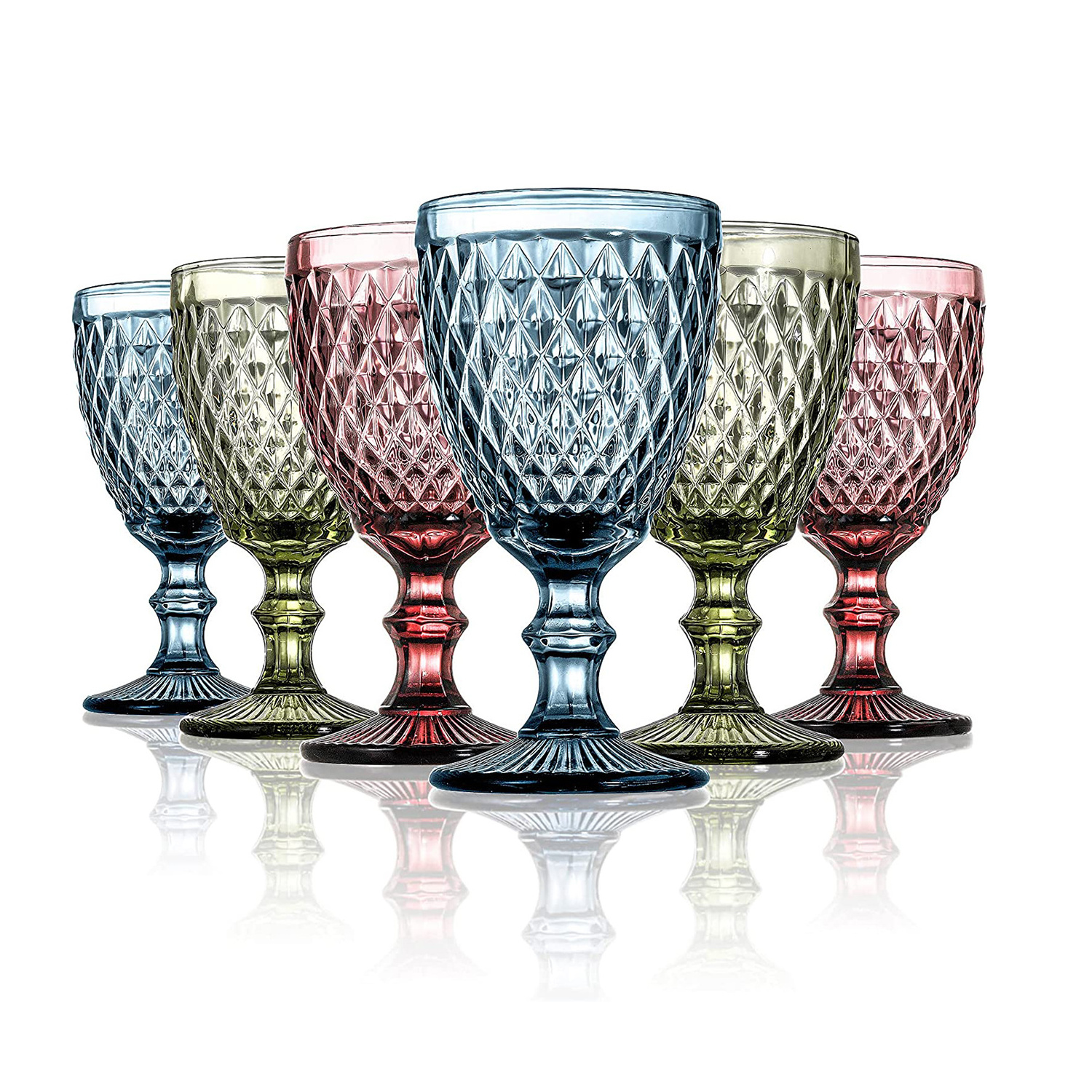 Wholesale Vintage Embossed Blue Glass Goblet High Quality Wedding Wine Water Goblets