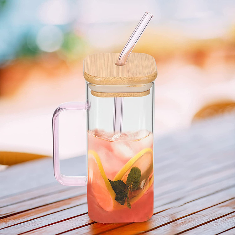 Hot Sale Square Heat Resistant Transparent Coffee Glass Cups Mug With Color Handle