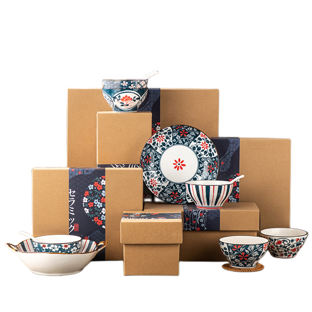 YCB-218 Japanese style ceramic 4.5 inch handmade bowl dinnerware sets with gift box ready to ship with good price