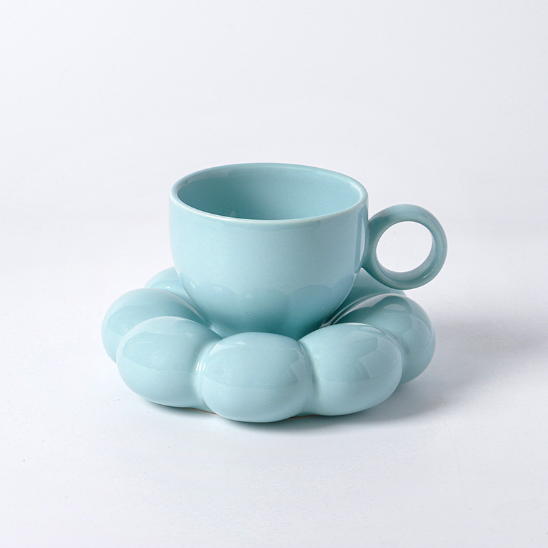 New Creative Eco-Friendly Custom Coffee Tea Cup And Saucer Set Vintage Handmade Ceramic Cloud Mug