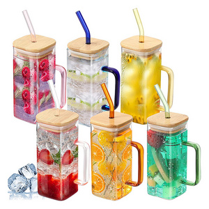 Hot Sale Square Heat Resistant Transparent Coffee Glass Cups Mug With Color Handle