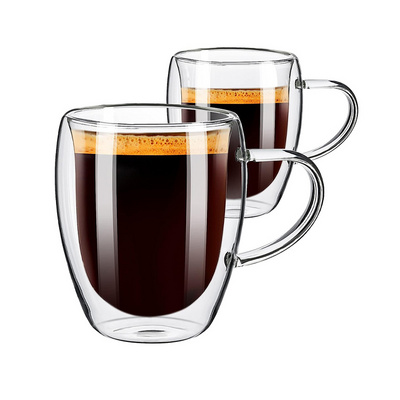 Custom Logo Insulated High Borosilicate 12 OZ Double Wall Glass Coffee Coffee Mugs With Handle