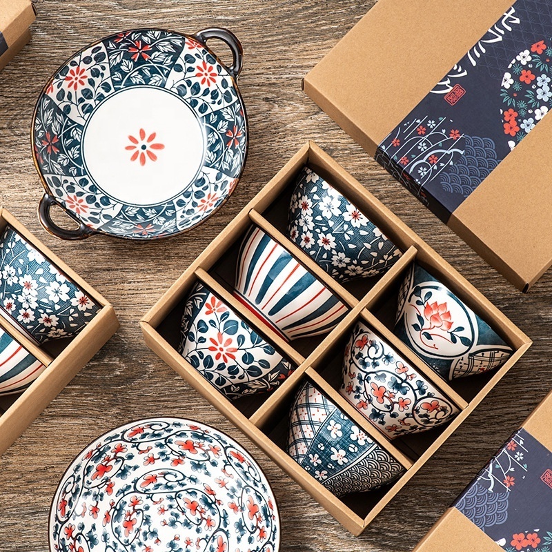 YCB-218 Japanese style ceramic 4.5 inch handmade bowl dinnerware sets with gift box ready to ship with good price