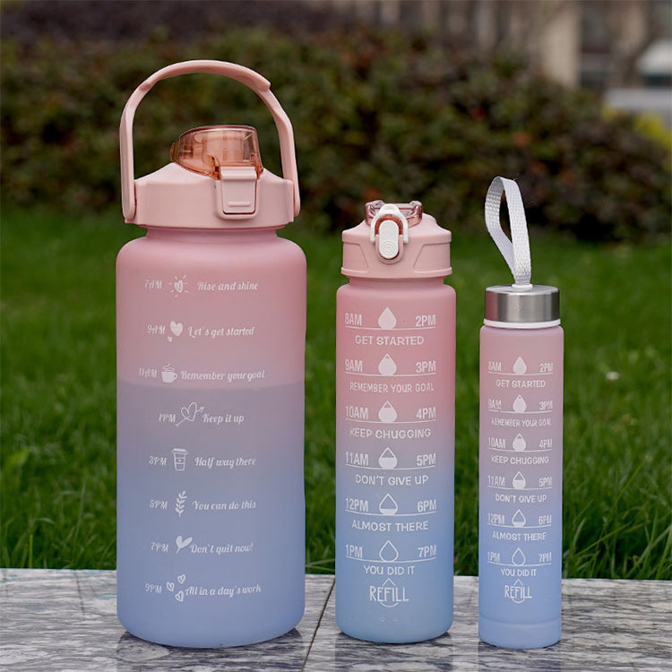 Factory Direct 2 Liter Plastic Sport Bpa Free Gym Set 3 Pcs Motivational Water Bottle With Straw And Handgrip