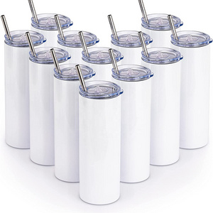 Y16 Stainless Steel Double Wall Skinny Sublimation Blanks tumblers 20OZ Straight White Skinny Tumbler With lids and Straw