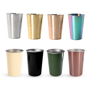 Metal Drinking Glasses Picnic Cups Minimalist Camping Cup Single Wall Stainless Steel Stackable Beer Mug Pint Drinking Cup