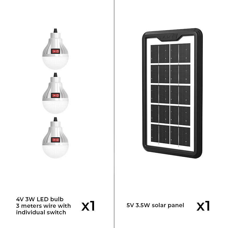 solar charging outdoor portable lighting kit solar energy lighting system with 3 LED bulbs with solar panel