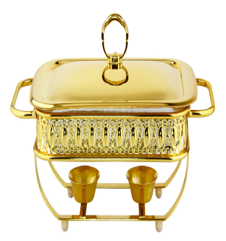 Gold luxury crown saudi arabic restaurant equipment round food warmer hinged lid hammered hanging dome chaffing