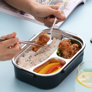 2020 SS 304 Stainless Steel Lunch Box Bento 3 Compartment storage supplies box