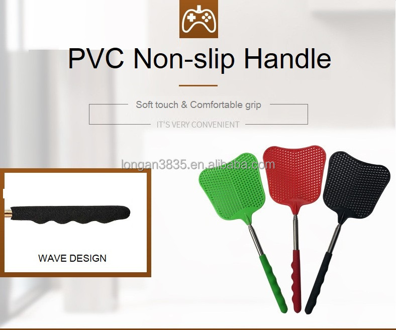 Hot Sale Promotional Plastic Extendable Fly Swatter, Manual Heavy Duty Plastic Flyswatter with Extendable Stainless Steel Pole