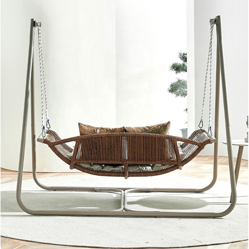 Long Ang Best-Selling Outdoor Aluminum Frame Furniture Courtyard Double Hanging Chair Swing Set With Cushion