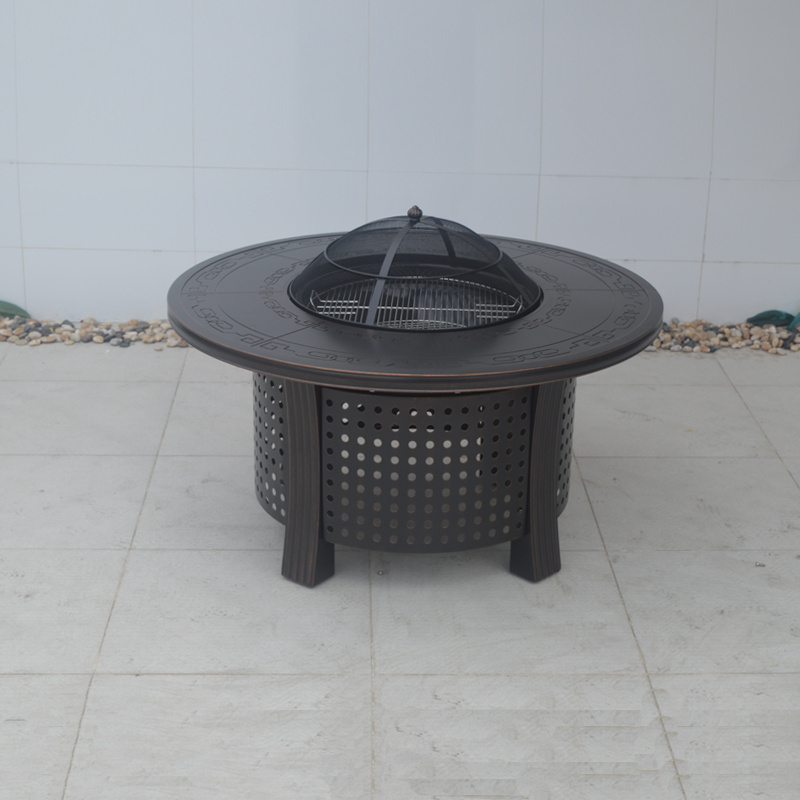 Modern Cast Aluminum Large Round Table Garden Patio Out Door Furniture Set With Fire Pit Outdoor Garden Furniture Sets