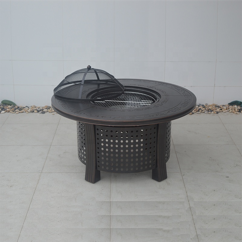 Modern Cast Aluminum Large Round Table Garden Patio Out Door Furniture Set With Fire Pit Outdoor Garden Furniture Sets