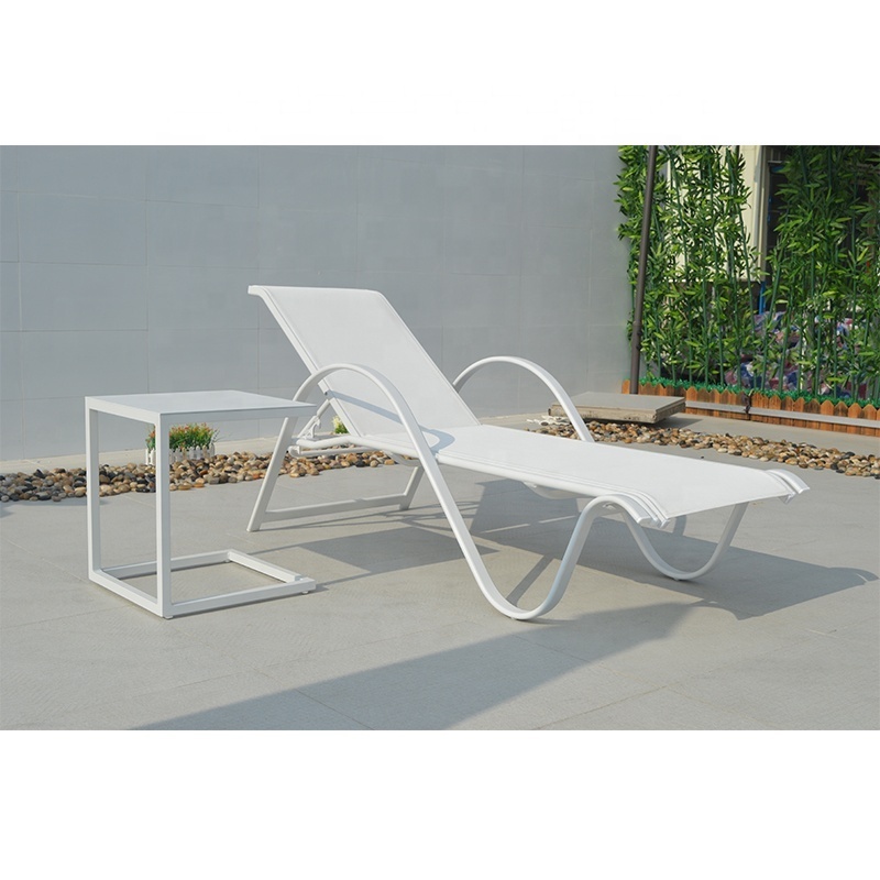 Hotel Outdoor Swinging Pool Sunlounger White Sling Chaise Lounge Chair For Beach