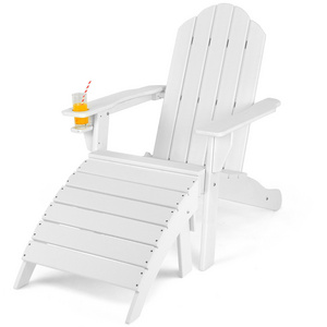 All-Weather Villa Outdoor Patio Folding Wooden HDPE Adirondack Chair With Ottoman