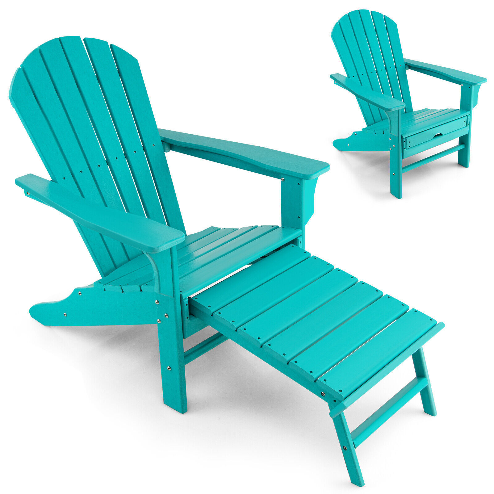 All-Weather Villa Outdoor Patio Folding Wooden HDPE Adirondack Chair With Ottoman