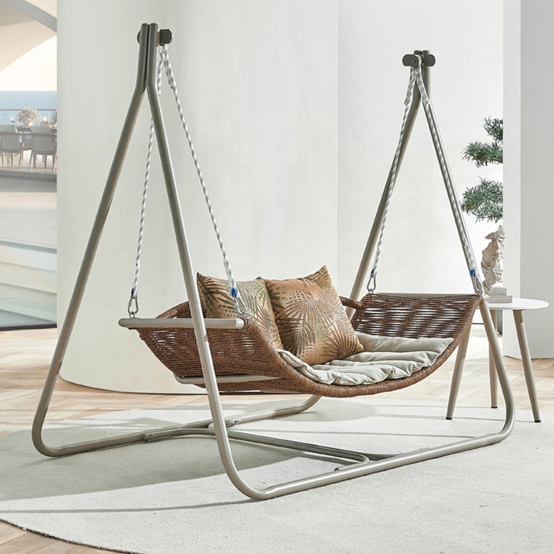 Long Ang Best-Selling Outdoor Aluminum Frame Furniture Courtyard Double Hanging Chair Swing Set With Cushion