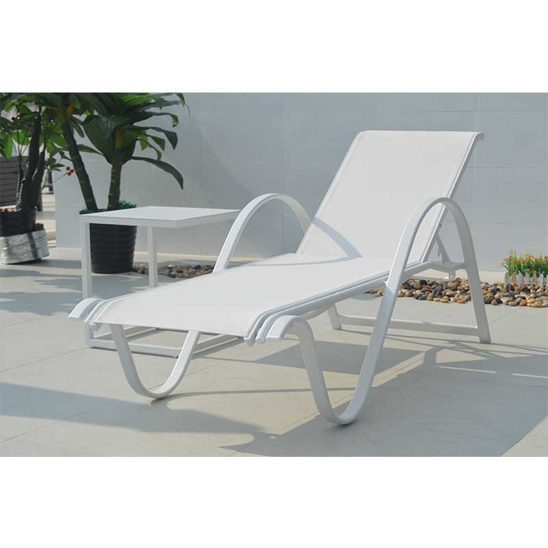 Aluminum Chair Mesh Chaise Lounge Chair Outdoor Poolside Sun Lounge Chairs In 5 Adjust Position And Side Table