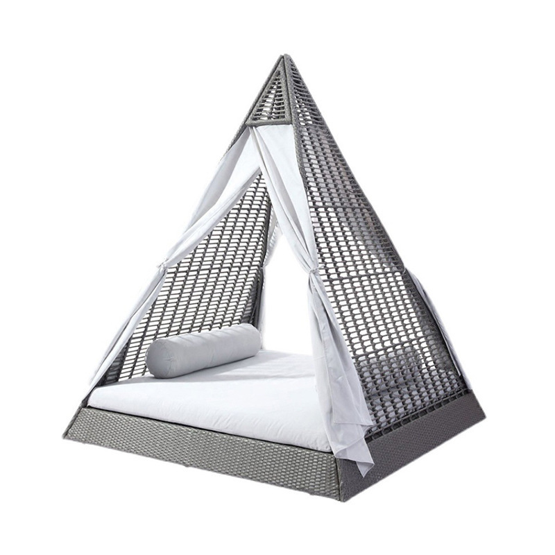 Wholesale Unique Rattan Outdoor Pyramid Shape Lazy Boy Sunlounger Beach Bed