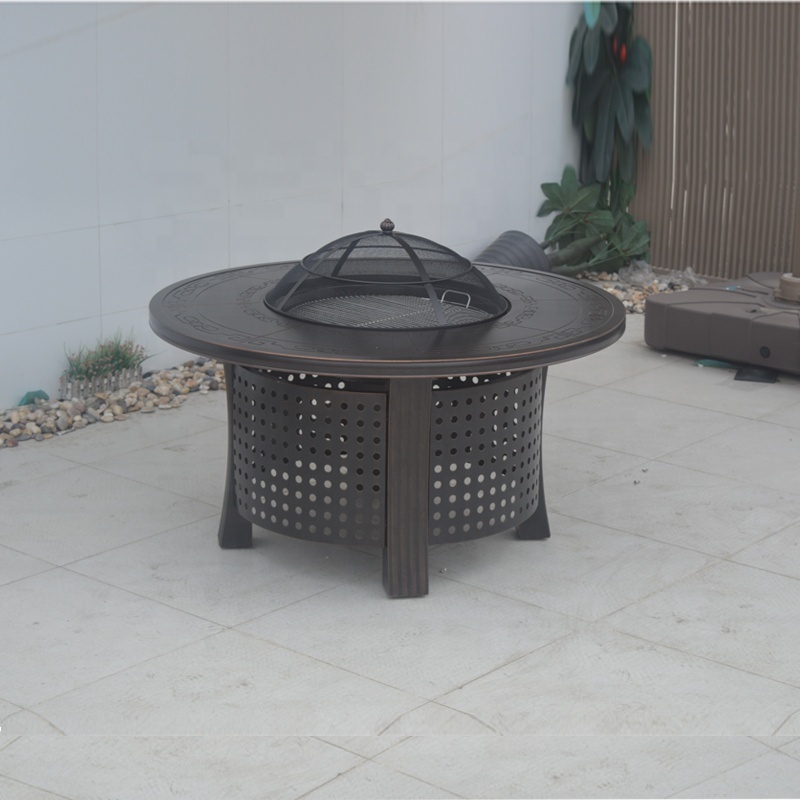 Modern Cast Aluminum Large Round Table Garden Patio Out Door Furniture Set With Fire Pit Outdoor Garden Furniture Sets