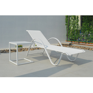 Aluminum Chair Mesh Chaise Lounge Chair Outdoor Poolside Sun Lounge Chairs In 5 Adjust Position And Side Table