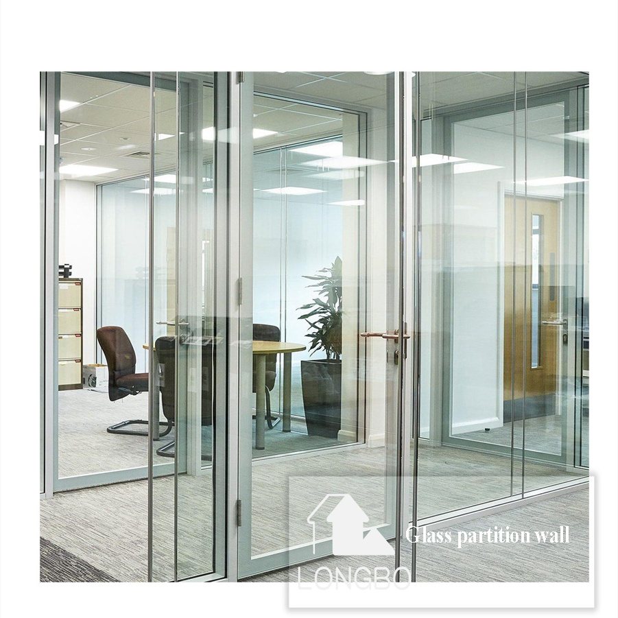 Wall partition room divider panel,tempered frosted frameless office glass partition wall