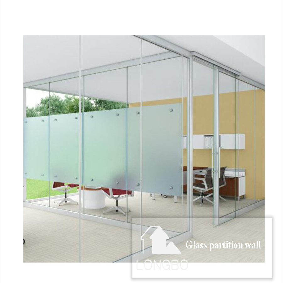 Wall partition room divider panel,tempered frosted frameless office glass partition wall