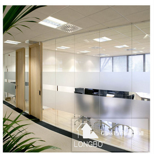 Wall partition room divider panel,tempered frosted frameless office glass partition wall