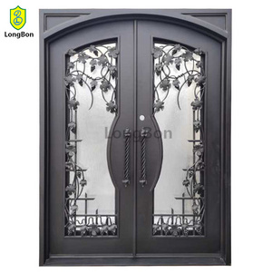 China cheap price modern internal fancy metal doors interior single leaf decorative glass wrought iron front entry door