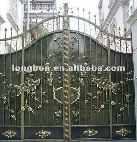 Hand forged galvanized arched steel wrought iron double entry doors