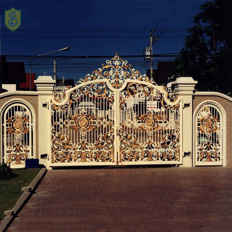 Customized wrought iron garden gate, steel house main gate design steel front gates for home