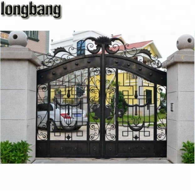 Hand forged galvanized arched steel wrought iron double entry doors