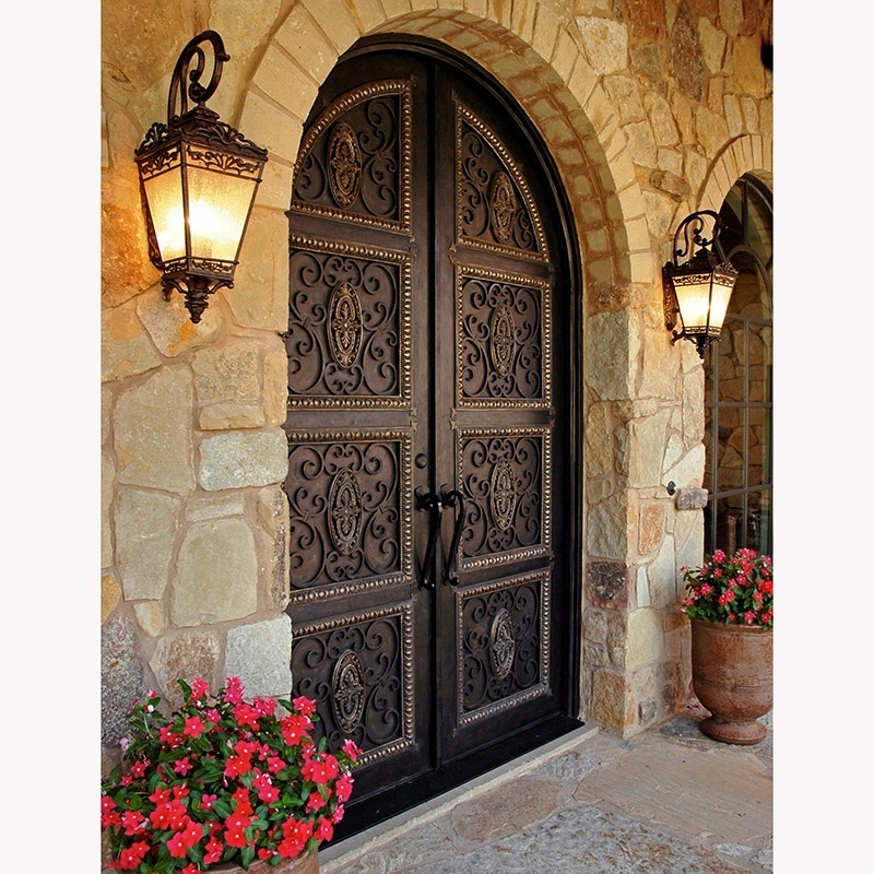 Design High Quality Low Price Double Exterior Security Steel Door Price Luxury Entry Doors Wrought Iron Double Doors Swing Glass