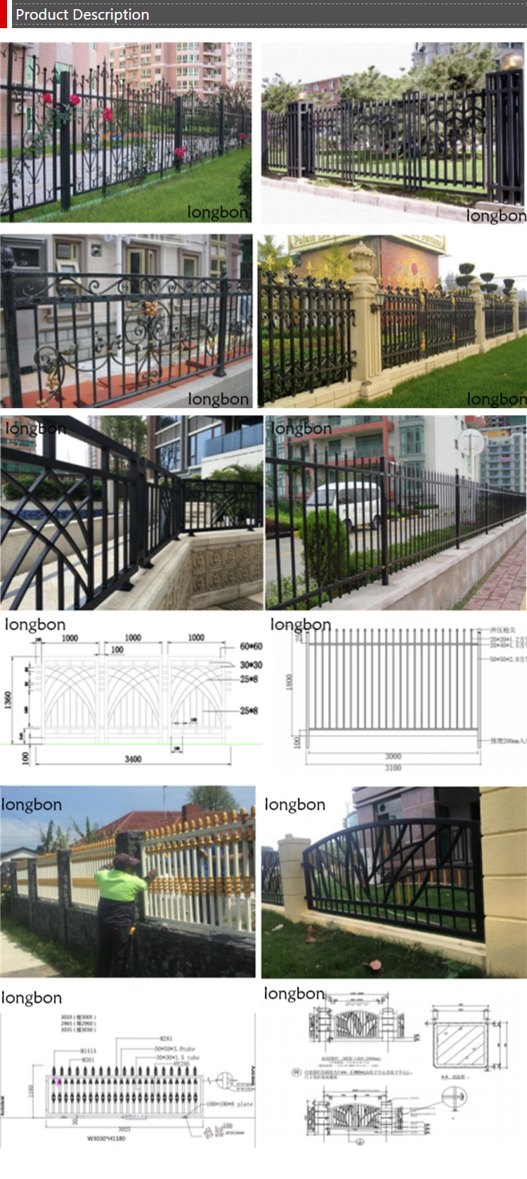 house garden boundary wall grill used wrought iron fencing/ bar modular railing fence/ folding swimming pool fences panel