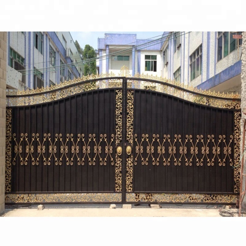 Hand forged galvanized arched steel wrought iron double entry doors