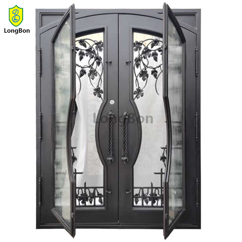 China cheap price modern internal fancy metal doors interior single leaf decorative glass wrought iron front entry door