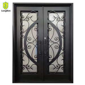 Doors Exterior Iron American Entrance Security Steel French Doors Double Glazed Glass Front Entry Door Made in China Decoration