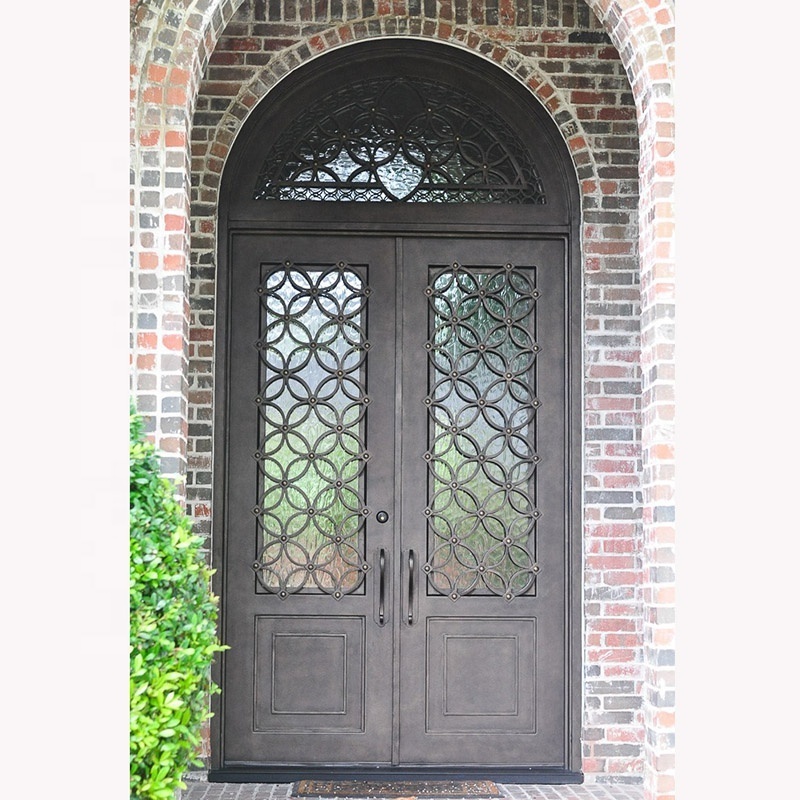 Design High Quality Low Price Double Exterior Security Steel Door Price Luxury Entry Doors Wrought Iron Double Doors Swing Glass