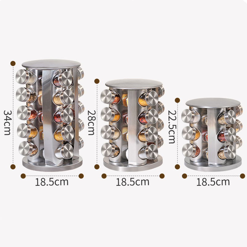 Round Carousel Spice Rack Tower Revolving Salt Pepper Spice Racks Stainless Steel Jars For Spices