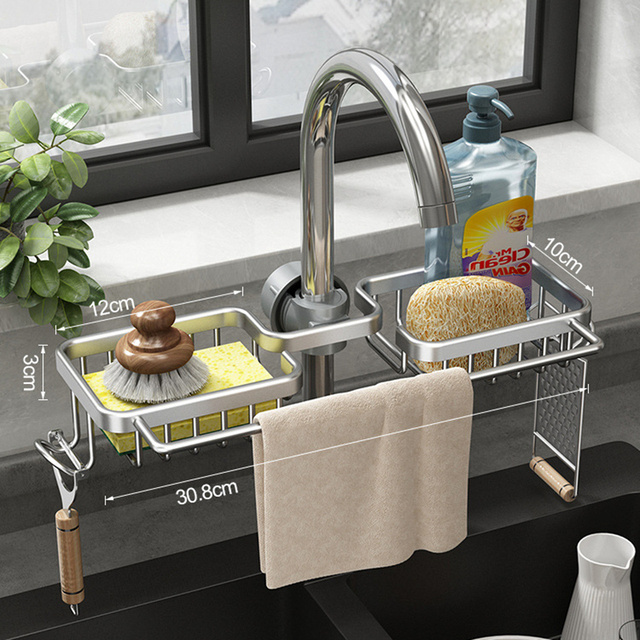 Kitchen Faucet Sponge Holder Sink Caddy Organizer Over Faucet Hanging Faucet Drain Rack for Sink Organizer