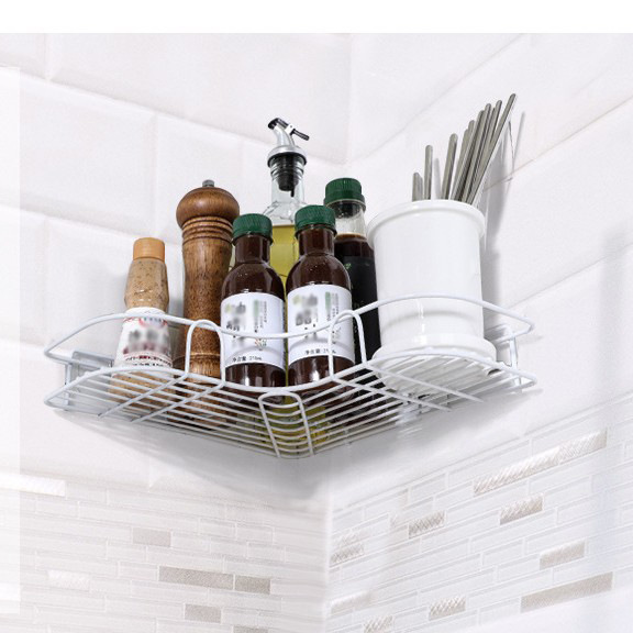 Adhesive No Drilling Corner Shower Caddy Shelf Organizer Iron Rustproof  Wall Mounted Bathroom Shelf Storage Organizer