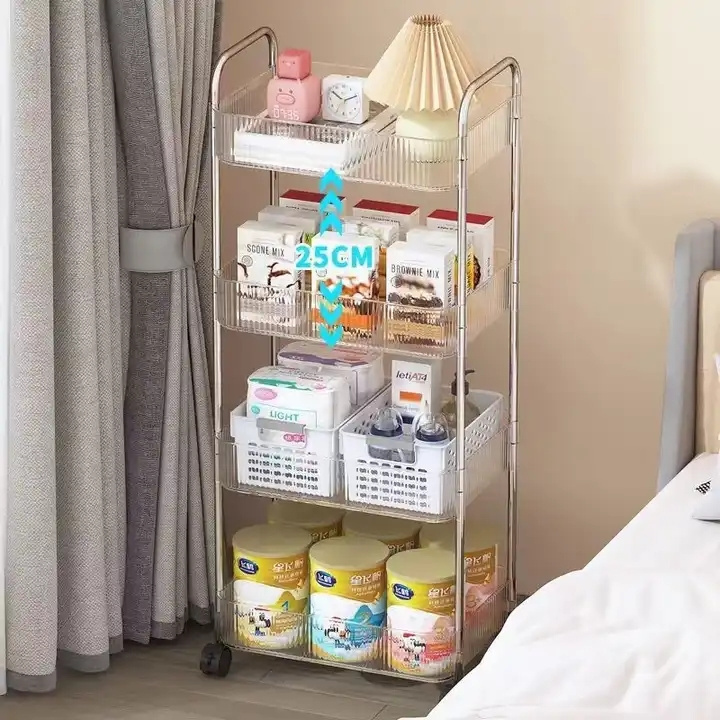 Light Luxury Toilet Storage Rack Floor Small Cart Shampoo Holder Bathroom Cosmetics Seam Storage Mobile Storage Shelf