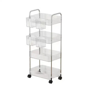 Light Luxury Toilet Storage Rack Floor Small Cart Shampoo Holder Bathroom Cosmetics Seam Storage Mobile Storage Shelf