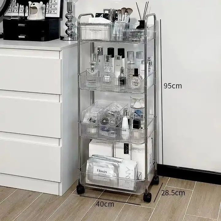 Light Luxury Toilet Storage Rack Floor Small Cart Shampoo Holder Bathroom Cosmetics Seam Storage Mobile Storage Shelf