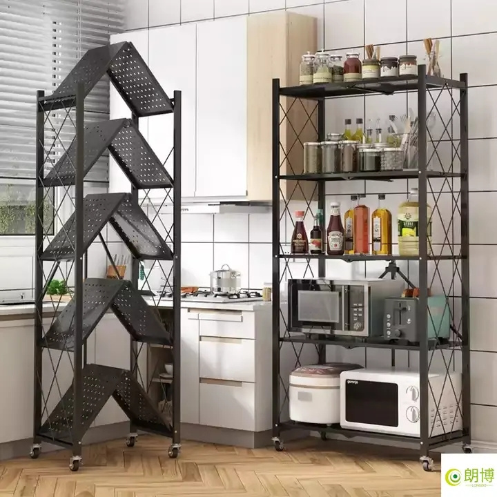 Multilayer Microwave Oven Shelves Storage Rack Organizer with Wheels High Quality Kitchen Folding Foldable Customized Logo 2 Pcs