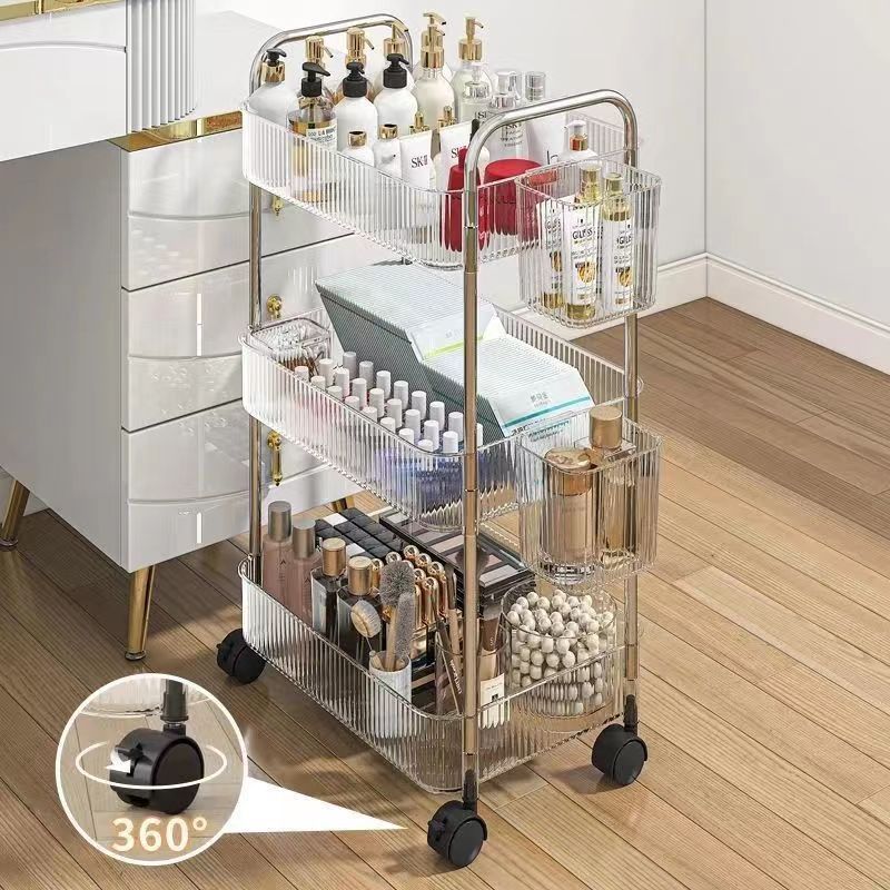 Organizer Trolley Cosmetics Kitchen Cart Bathroom Bedroom Multi Storey Snacks Storage Rack Transparent Storage Rack With Wheels