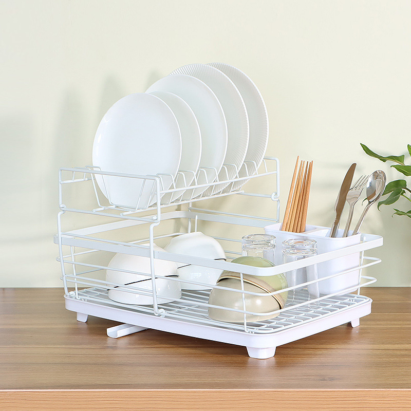 2 Tier Dish Rack Kitchen shelving Tableware Drain bowl  iron art  rack storage Dish Drainer Rack