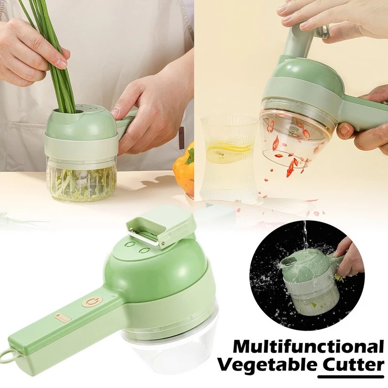 4 In 1 Handheld Electric Vegetable Cutter Set Mini Wireless Garlic Mud Masher Chopper Chili Crusher Auxiliary Mixer