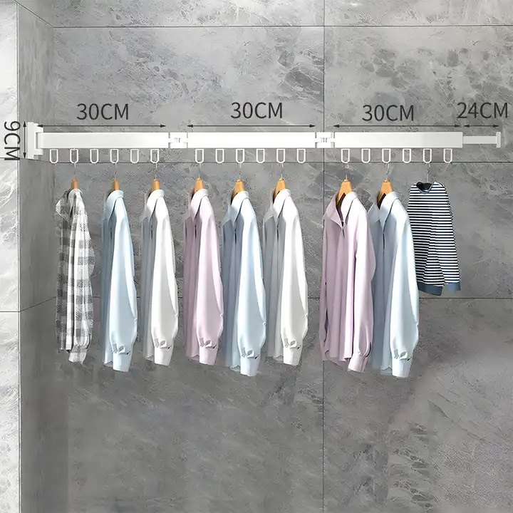 Aluminium Alloy Clothes Storage Rack Hanger Wall Shelf Mount Retractable Laundry Extend Folding Cloth Drying Rack